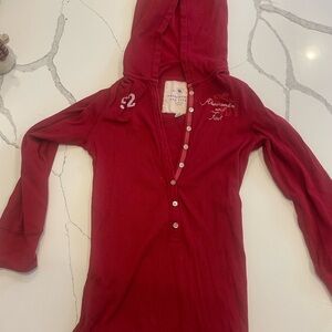 Abercrombie & Fitch Juniors Red Hooded Sweatshirt-style shirt. “92” vintage